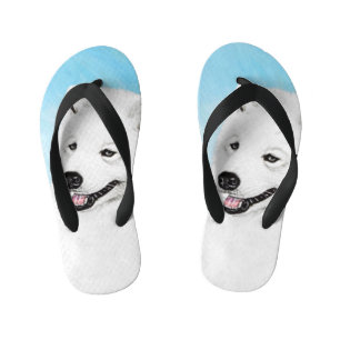Samoyed Painting - Cute Original Dog Art Kid's Flip Flops