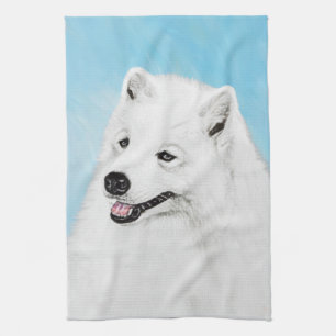 Samoyed Painting - Cute Original Dog Art Kitchen Towel