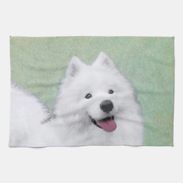 Samoyed Painting - Cute Original Dog Art Kitchen Towel (Horizontal)