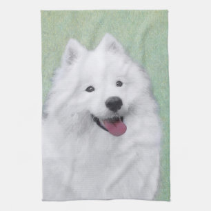 Samoyed Painting - Cute Original Dog Art Kitchen Towel