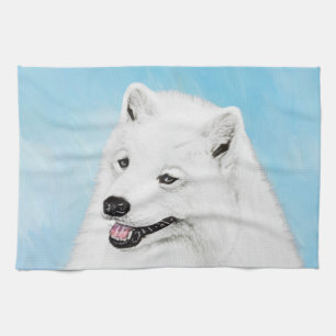 Samoyed Painting - Cute Original Dog Art Kitchen Towel