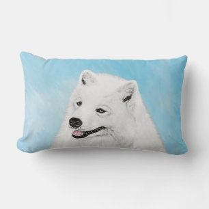 Samoyed Painting - Cute Original Dog Art Lumbar Pillow