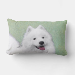 Samoyed Painting - Cute Original Dog Art Lumbar Pillow