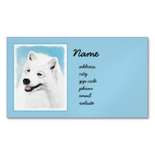 Samoyed Painting - Cute Original Dog Art Magnetic Business Card