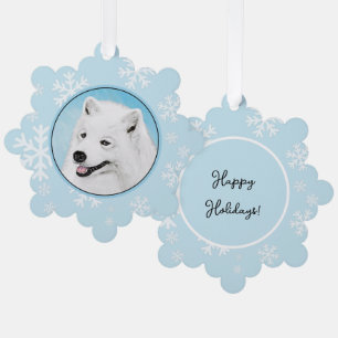 Samoyed Painting - Cute Original Dog Art Ornament Card