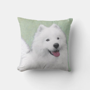 Samoyed Painting - Cute Original Dog Art Outdoor Pillow