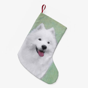 Samoyed Painting - Cute Original Dog Art Small Christmas Stocking