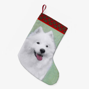 Samoyed Painting - Cute Original Dog Art Small Christmas Stocking