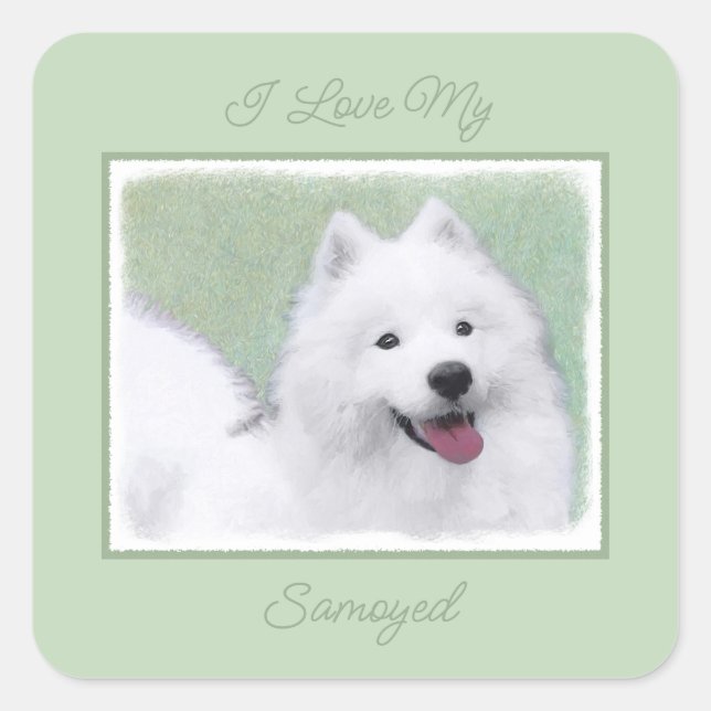 Samoyed Painting - Cute Original Dog Art Square St Sticker (Front)