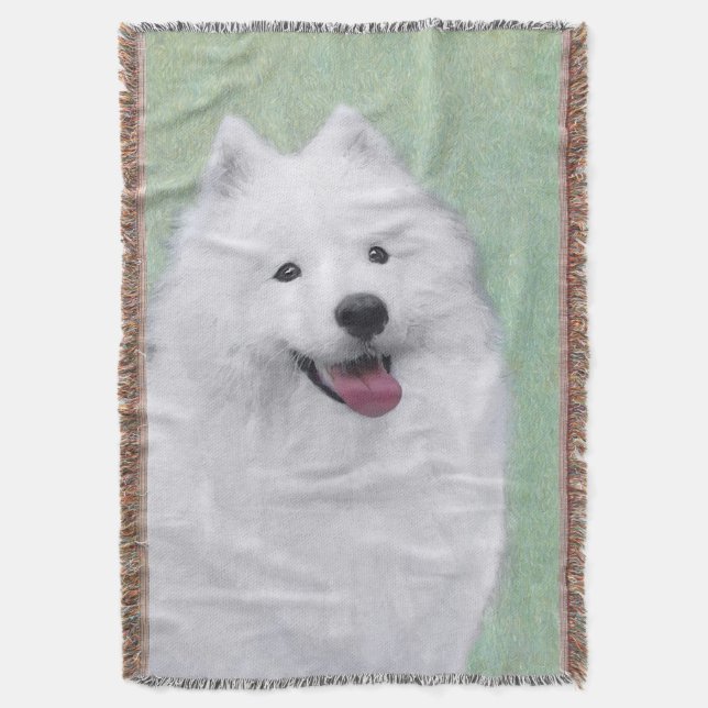 Samoyed Painting - Cute Original Dog Art Throw Blanket (Front Vertical)