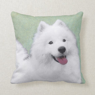Samoyed Painting - Cute Original Dog Art Throw Pillow