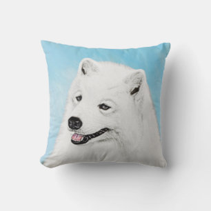 Samoyed Painting - Cute Original Dog Art Throw Pillow