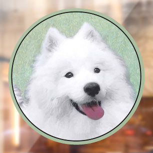 Samoyed Painting - Cute Original Dog Art Window Cling