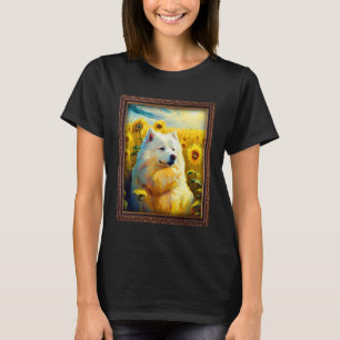 Samoyed Painting Sunflower Flower Mom Women Floral T-Shirt