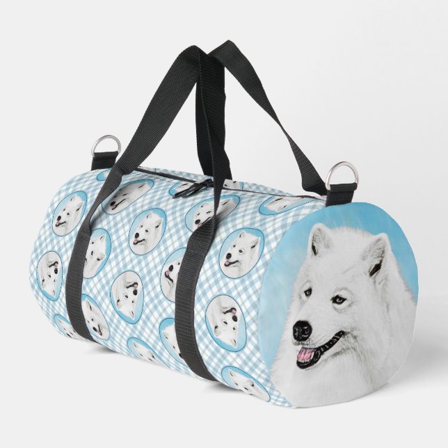 Samoyed Painting White Cute Original Pet Dog Art Duffle Bag (Left Corner)