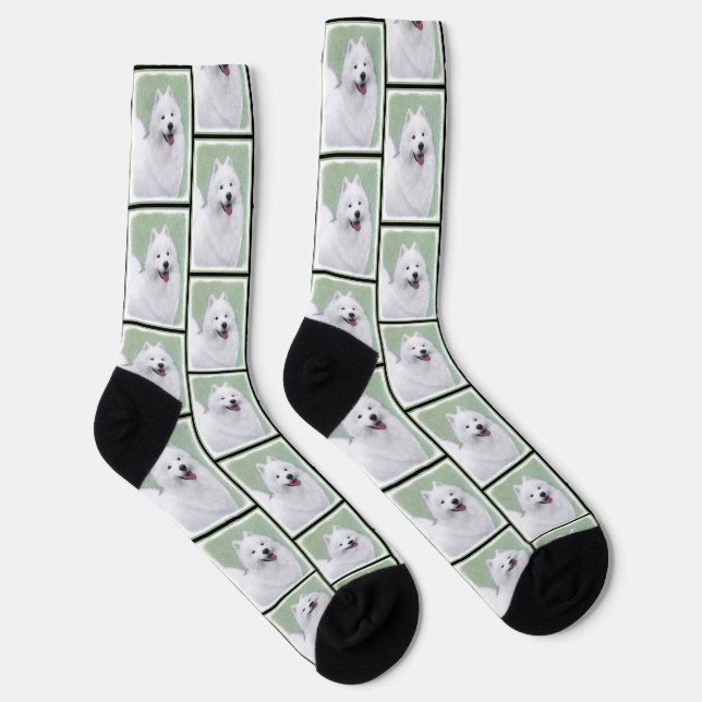 Samoyed Painting White Cute Original Pet Dog Art Socks (Right)