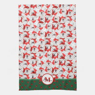 Samoyed Pattern Monogram Christmas Dog Kitchen Towel