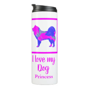 Samoyed Pet Dog Hot Pink & Blue Silhouette Thermal Tumbler