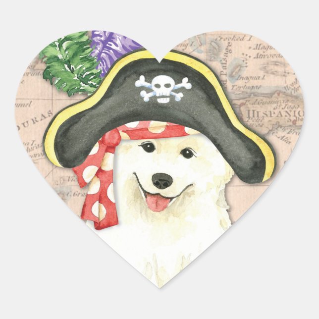 Samoyed Pirate Heart Sticker (Front)
