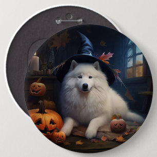 Samoyed Pumpkins Halloween Scary 6 Inch Round Button