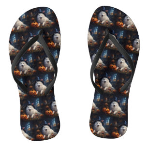 Samoyed Pumpkins Halloween Scary Flip Flops