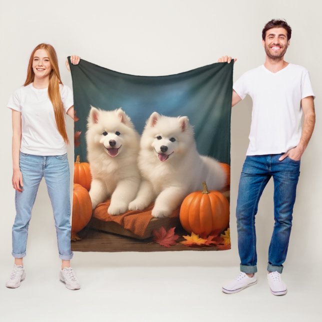 Samoyed Puppy Autumn Delight Pumpkin  Fleece Blanket (In Situ)