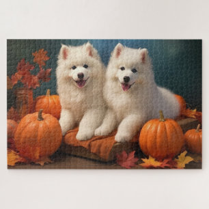 Samoyed Puppy Autumn Delight Pumpkin  Jigsaw Puzzle