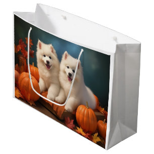 Samoyed Puppy Autumn Delight Pumpkin Large Gift Bag