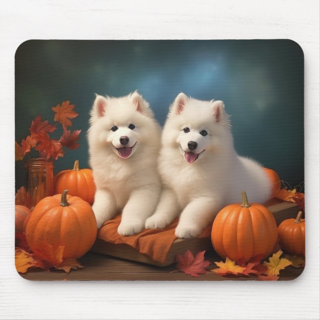 Samoyed Puppy Autumn Delight Pumpkin  Mouse Pad (Front)