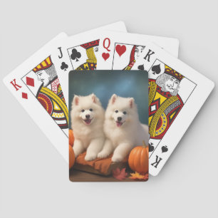 Samoyed Puppy Autumn Delight Pumpkin  Playing Cards