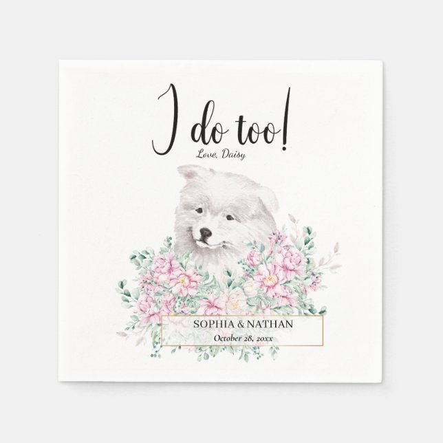 Samoyed Puppy Dog Wedding Cocktail Napkins (Front)
