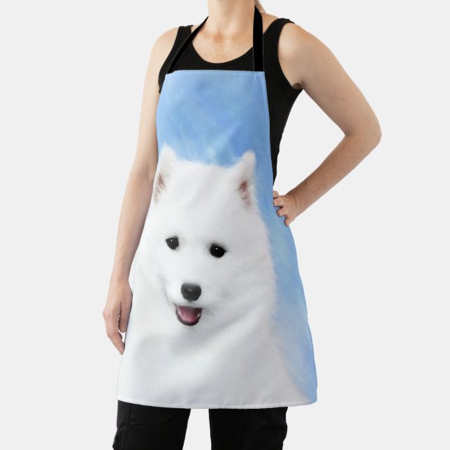 Samoyed Puppy Painting - Cute Original Dog Art Apron (Insitu)