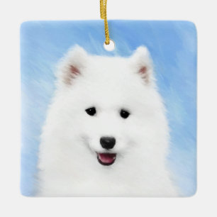 Samoyed Puppy Painting - Cute Original Dog Art Ceramic Ornament