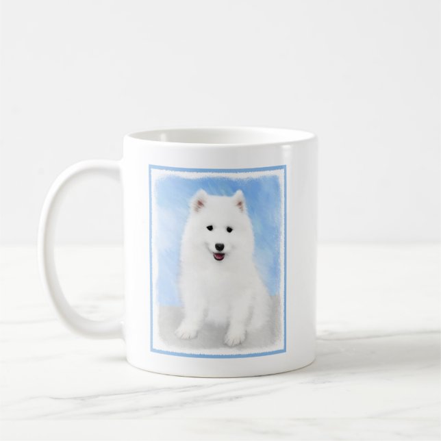 Samoyed Puppy Painting - Cute Original Dog Art Coffee Mug (Left)