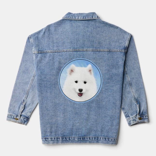 Samoyed Puppy Painting - Cute Original Dog Art Denim Jacket (Back)