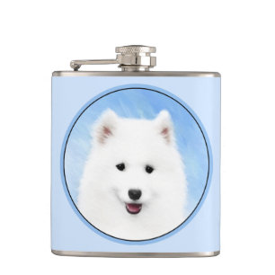 Samoyed Puppy Painting - Cute Original Dog Art Hip Flask