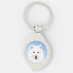 Samoyed Puppy Painting - Cute Original Dog Art Keychain