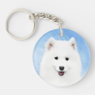 Samoyed Puppy Painting - Cute Original Dog Art Keychain