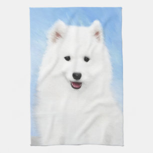 Samoyed Puppy Painting - Cute Original Dog Art Kitchen Towel
