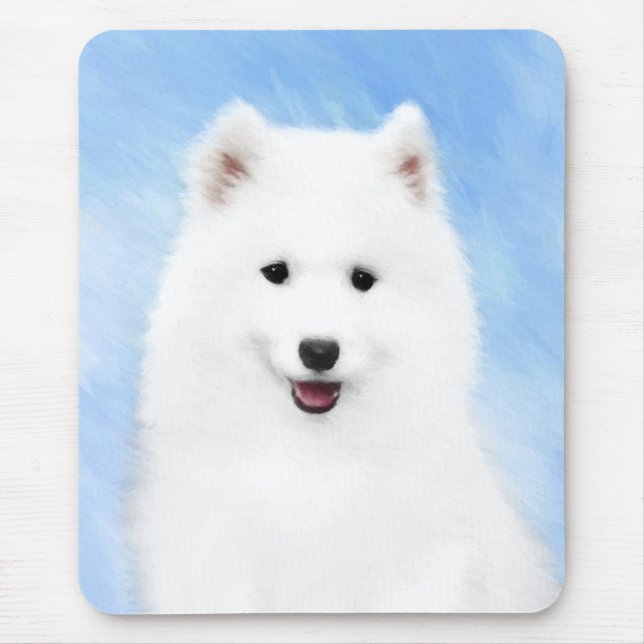Samoyed Puppy Painting - Cute Original Dog Art Mouse Pad (Front)