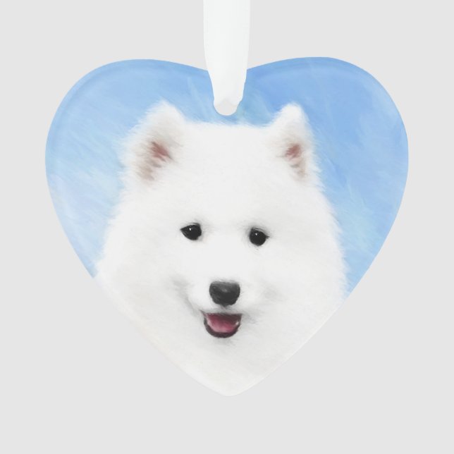 Samoyed Puppy Painting - Cute Original Dog Art Ornament (Front)