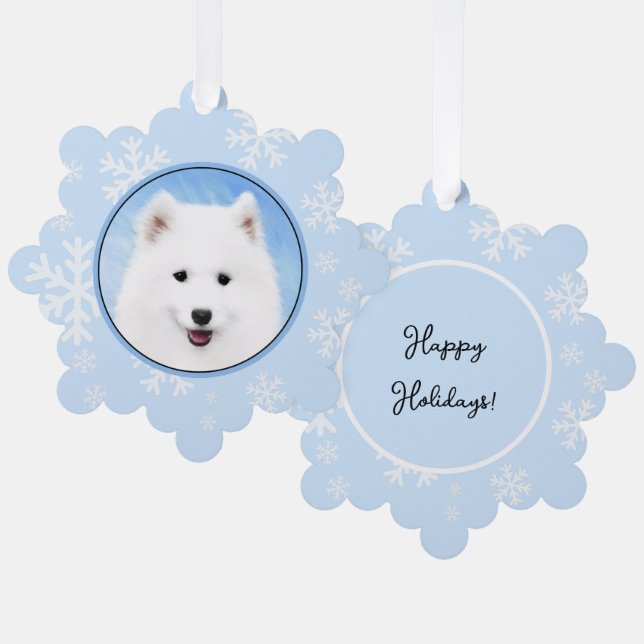 Samoyed Puppy Painting - Cute Original Dog Art Ornament Card (Front/Back)