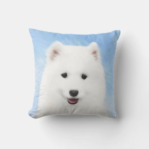 Samoyed Puppy Painting - Cute Original Dog Art Outdoor Pillow