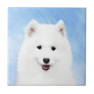 Samoyed Puppy Painting - Cute Original Dog Art Tile