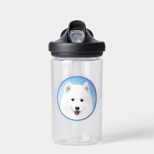 Samoyed Puppy Painting - Cute Original Dog Art Water Bottle (Front)