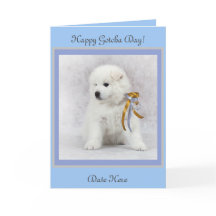 Samoyed Puppy & Ribbons Card Customize Text & Date