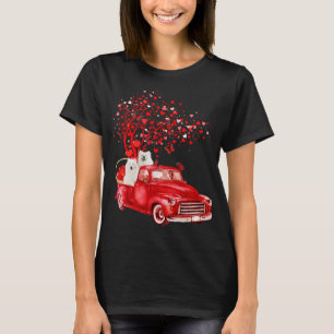 Samoyed Riding Red Truck Valentine Butterfly Heart T-Shirt