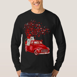 Samoyed Riding Red Truck Valentine Butterfly Heart T-Shirt