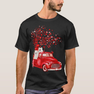 Samoyed Riding Red Truck Valentine Butterfly Heart T-Shirt
