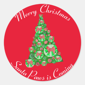 Samoyed Sammy Dog Silhouette Christmas Tree Red Classic Round Sticker